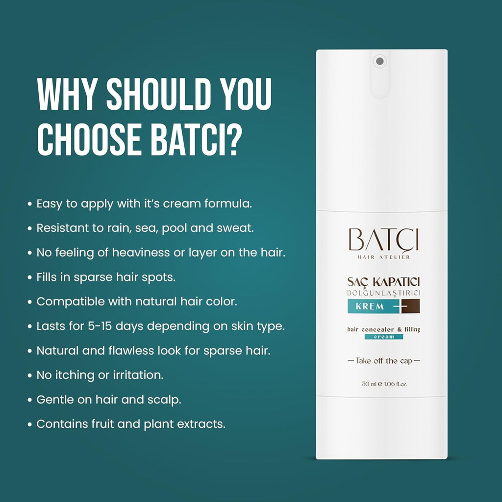 BATCI HAIR CONCEALER (3) - CREAM FOR BALD SPOTS & THINNING HAIR (WATERPROOF)