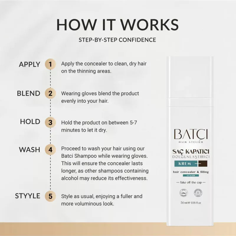 BATCI HAIR CONCEALER (3) - CREAM FOR BALD SPOTS & THINNING HAIR (WATERPROOF)